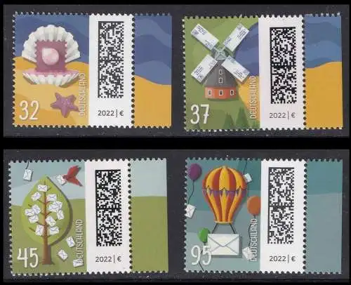 BUND 2022 Michel-# 3702-3705 postfrisch SATZ(4) EINZELMARKEN RÄNDER rechts (b)