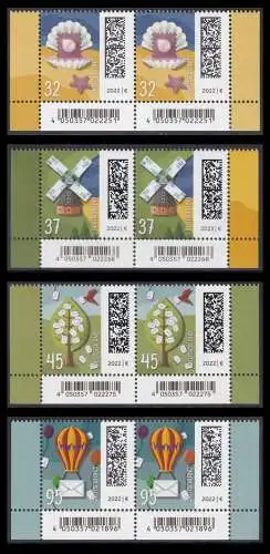 BUND 2022 Michel-# 3702-3705 postfrisch SATZ(4) horiz.PAARE ECKRÄNDER unten rechts/links