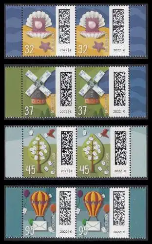 BUND 2022 Michel-# 3702-3705 postfrisch SATZ(4) horiz.PAARE RÄNDER rechts/links (a)