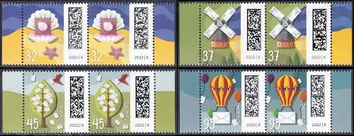 BUND 2022 Michel-# 3702-3705 postfrisch SATZ(4) horiz.PAARE RÄNDER rechts/links (b)