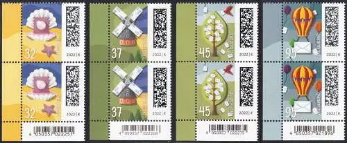 BUND 2022 Michel-# 3702-3705 postfrisch SATZ(4) vert.PAARE ECKRÄNDER unten links