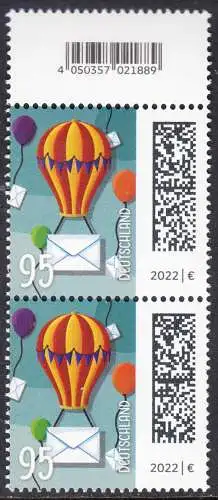 BUND 2022 Michel-# 3705 postfrisch vert.PAAR (coils) m/ EAN-Tab