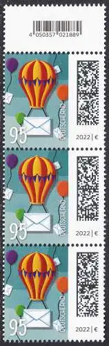 BUND 2022 Michel-# 3705 postfrisch vert.STRIP(3) (coils) m/ EAN-Tab