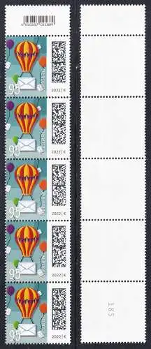 BUND 2022 Michel-# 3705 postfrisch vert.STRIP(5) (coils) m/ EAN-Tab & Backside-# 185