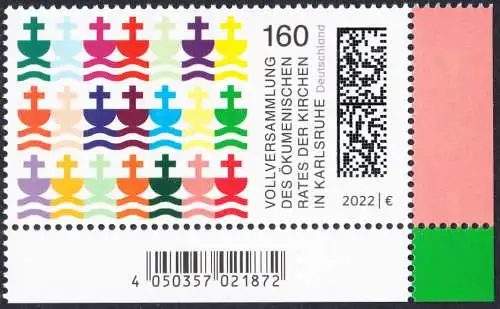 BUND 2022 Michel-# 3710 postfrisch EINZELMARKE ECKRAND unten rechts