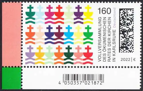 BUND 2022 Michel-# 3710 postfrisch EINZELMARKE ECKRAND unten links