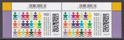 BUND 2022 Michel-# 3710 postfrisch horiz.PAAR ECKRÄNDER oben rechts/links