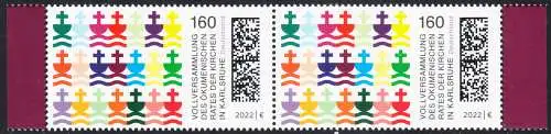 BUND 2022 Michel-# 3710 postfrisch horiz.PAAR RÄNDER rechts/links (b)