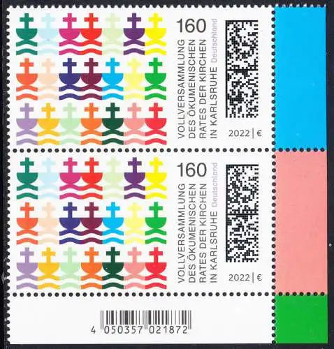 BUND 2022 Michel-# 3710 postfrisch vert.PAAR ECKRAND unten rechts