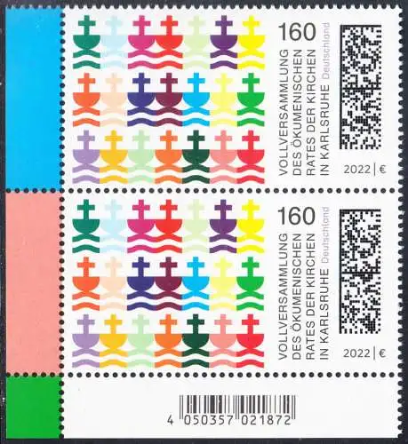 BUND 2022 Michel-# 3710 postfrisch vert.PAAR ECKRAND unten links
