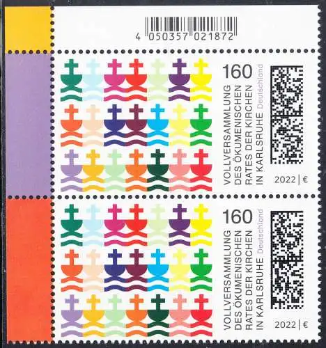 BUND 2022 Michel-# 3710 postfrisch vert.PAAR ECKRAND oben links