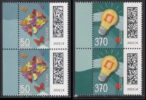 BUND 2022 Michel-# 3714/3715 postfrisch SATZ(2) vert.PAARE RÄNDER links