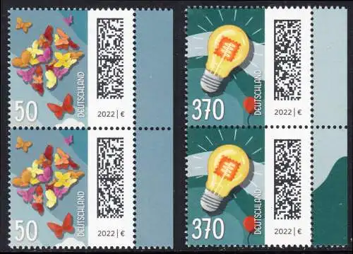 BUND 2022 Michel-# 3714/3715 postfrisch SATZ(2) vert.PAARE RÄNDER rechts
