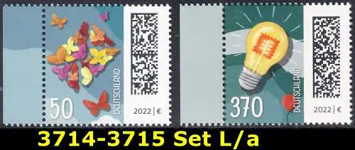 BUND 2022 Michel-# 3714/3715 postfrisch SATZ(2) EINZELMARKEN RÄNDER links (a)