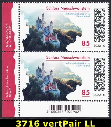 BUND 2022 Michel-# 3716 postfrisch vert.PAAR ECKRAND unten links