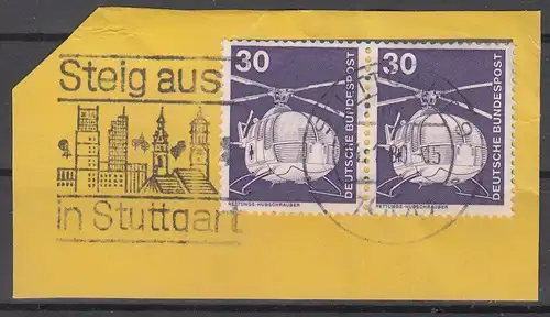 hc000.124 - Bund Mi.Nr. 849 waagr. Paar mit Stempel Stuttgart und MWSt  Steig aus in Stuttgart  auf Briefstück