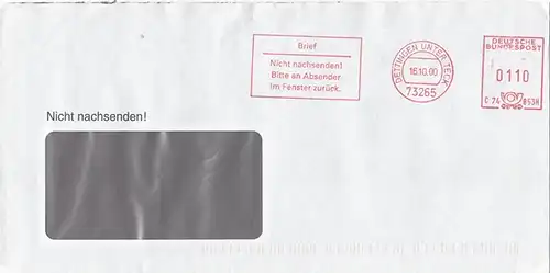 br000.013 - Deutschland AFS C74853H, Dettingen Unter Teck 2000, Brief - Nicht nachsenden!