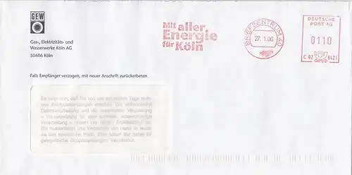 br000.033 - Deutschland AFS C02842I, Briefzentrum 40, 2000, Mit aller Energie für Köln
