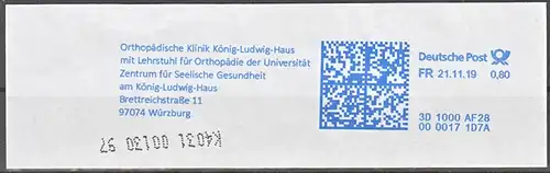af026 - Deutschland FRANKIT 3D1000AF28 00 0017 1D7A, 2019, Orthopädische Klinik König - Ludwig - Haus Würzburg