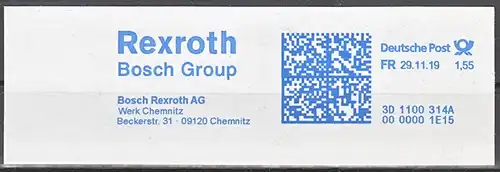 af037 - Deutschland FRANKIT 3D1100314A 00 0000 1E15, 2019, Bosch Rexroth AG Werk Chemnitz