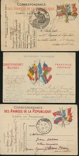 France Frankreich 3 Militärpostkarten I. WK Weltkrieg 1914-1915