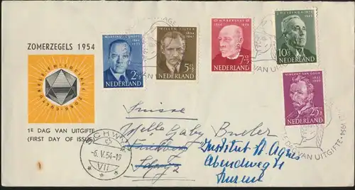 Niederlande Brief 636-640 Sommermarken Fürsorge FDC echt Schweiz 1954