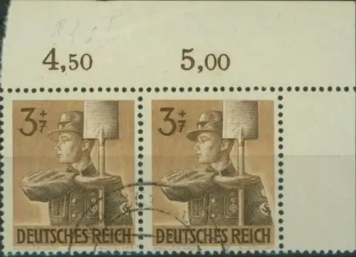 Deutsches Reich 850 I Arbeitsdienst Bogenecke Eckrand Paar Plattenfehler I gest