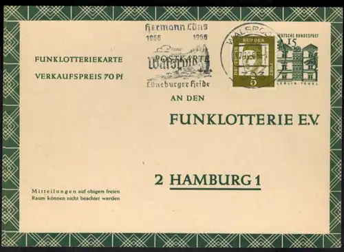 Bund Ganzsache FP 11 mit ZUF Werbestempel Walsrode nach Hamburg 17.12.1966