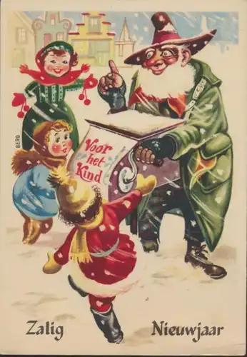 Ansichtskarte Weihnachten Weihnachtsmann Nikolaus grüner Mantel Leierkasten