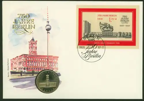 DDR Numisbrief 750 Jahre Berlin - Rotes Rathaus 1987 5M-Sondermünze