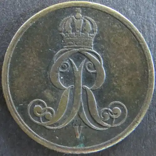 Münze Hannover 153 - 2 Pfennig Scheidemünze 1858 Monogramm Kupfer ss
