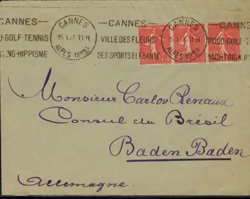 Frankreich Brief 1927 interessanter Sonder-Werbestempel Cannes