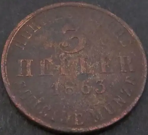 Münze Hessen-Kassel 3 Heller 1863 sehr schön - vzgl  VF-XF Arnold: 67