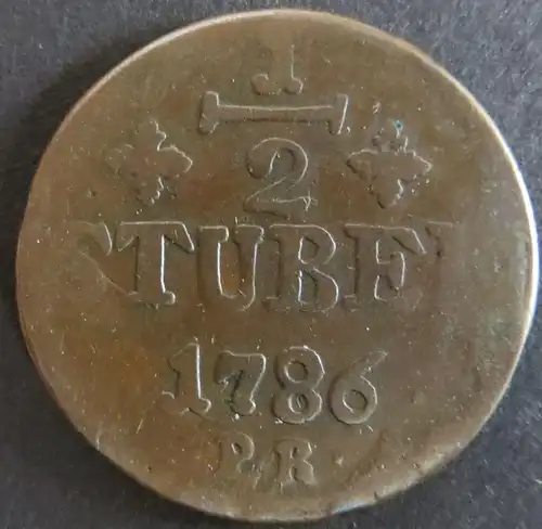 Münze Jülich-Berg 1786 - 1/2 Stüber Monogramm s-ss