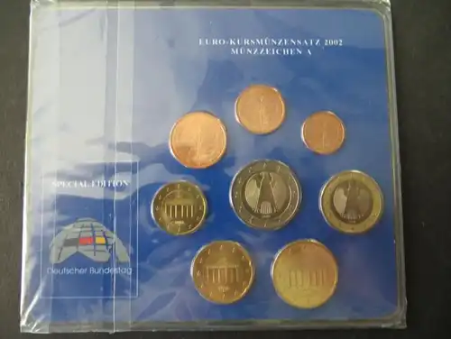 Euro Kursmünzensatz 2002 A Deutscher Bundestag limitiert 500 Stück