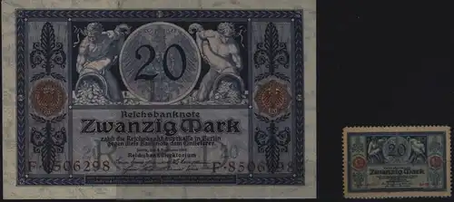 Geldschein Reichsbanknote 20 Mark 53 4.11.1915 I. dazu Vignette