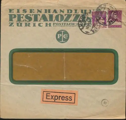 Schweiz Brief Privatganzsache Express 15c Tell ZuF 101X Zürich n Mainz 16.4.1918