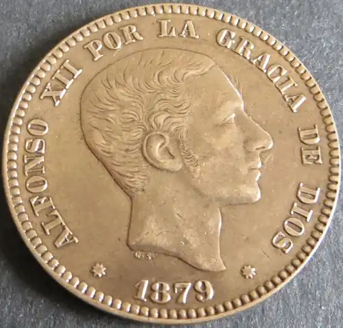 Münze Spanien Alfonso XII 10 Centimos 1879 unz. Schön: 162