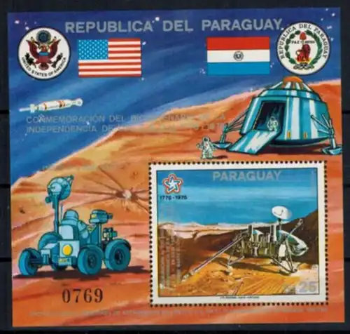 Paraguay Block 282 Weltraum Viking-Landefähre 200 Jahre USA postfrisch Kat 22,00