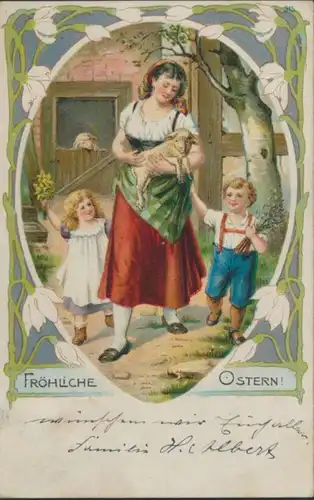 Ansichtskarte Münster nach Kamen Fröhliche Ostern Lamm Schaf Tiere Kinder