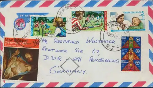 Neusseeland Brief Luftpost MIF 562-565+567 Thames nach Perleberg