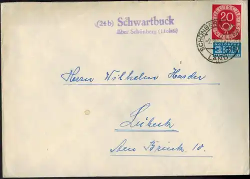 Brief Bund Posthorn Landpoststempel Schwartbuck Schönberg Schleswig n. Lübeck