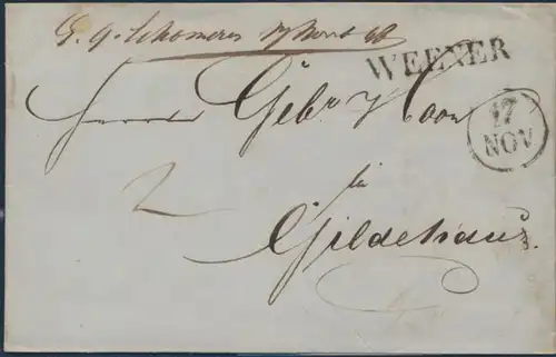 Altdeutschland Hannover Vorphila Brief Weener nach Gildehaus 17.11.1848