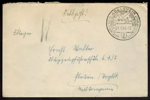 Deutsches Reich Brief Feldpost schöner Stempel Adelsheim mit Motiv Angler 1940