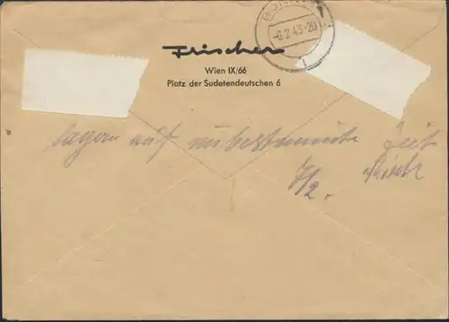 Österreich R-Brief mit Deutsches Reich 829 Oberrand Wien nach Bonn 5.2.1943