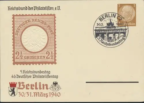 Reich Privatganzsache PP 122C110 Berlin Reichsbundestag selt. SST Brandenburger