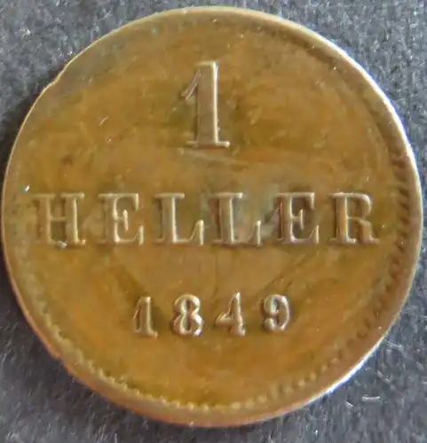 Münze Frankfurt 1849 - 1 Heller Gekrönter Adler Kupfer ss