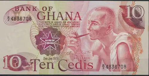 Geldschein Banknote Ghana 10 Cedis 1978 P-16f bankfrisch UNC