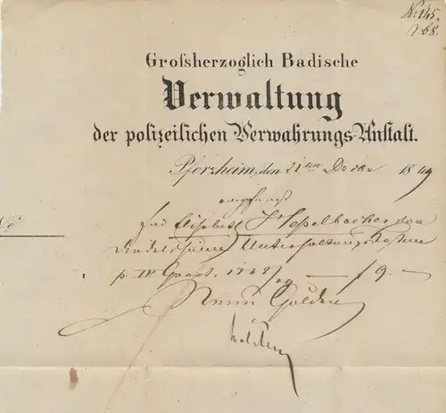 Altdeutschland Baden Vorphila Brief roterL2 Pforzheim Vordruck Polizei Gefängnis