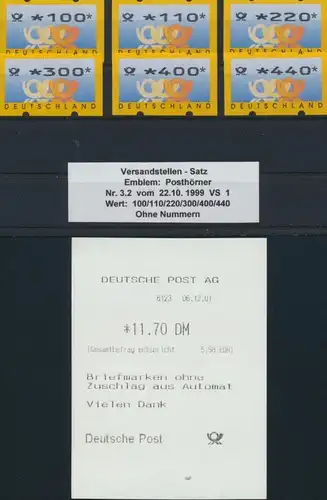 Bund Automatenmarken ATM 3.2  Versandstellensatz VS1 Luxus postfrisch MNH 100,-